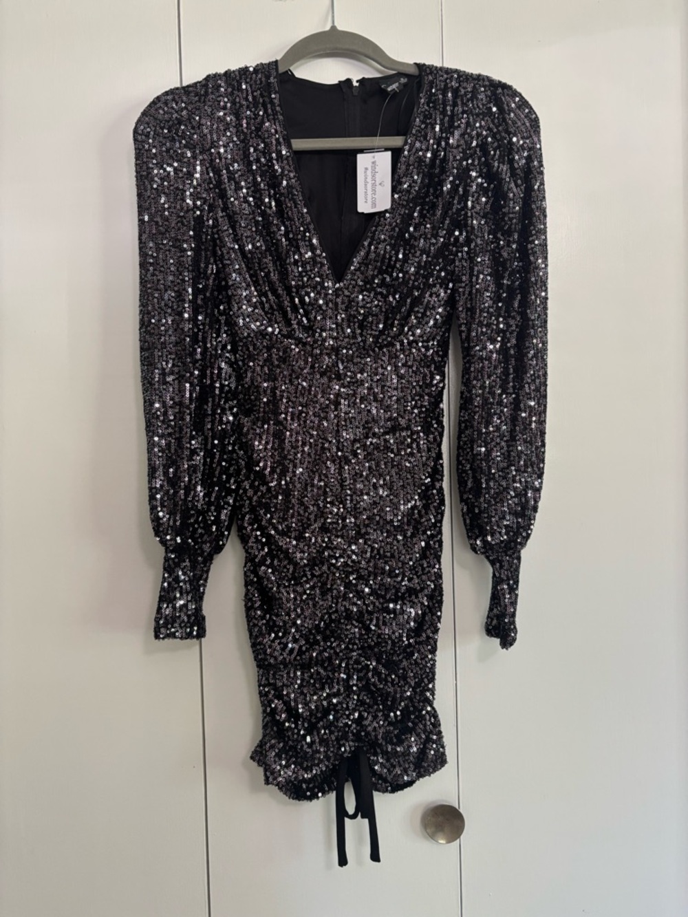 Windsor Black Sequin V-Neck Long Sleeve Mini Dress